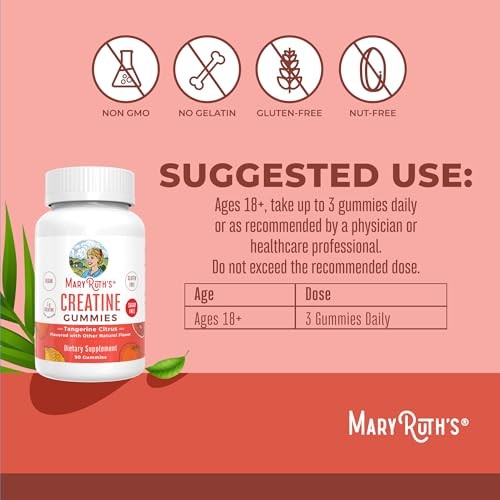 MaryRuth’s Creatine Gummies | 3g Creatine | Tangerine Citrus | Vegan, Sugar Free