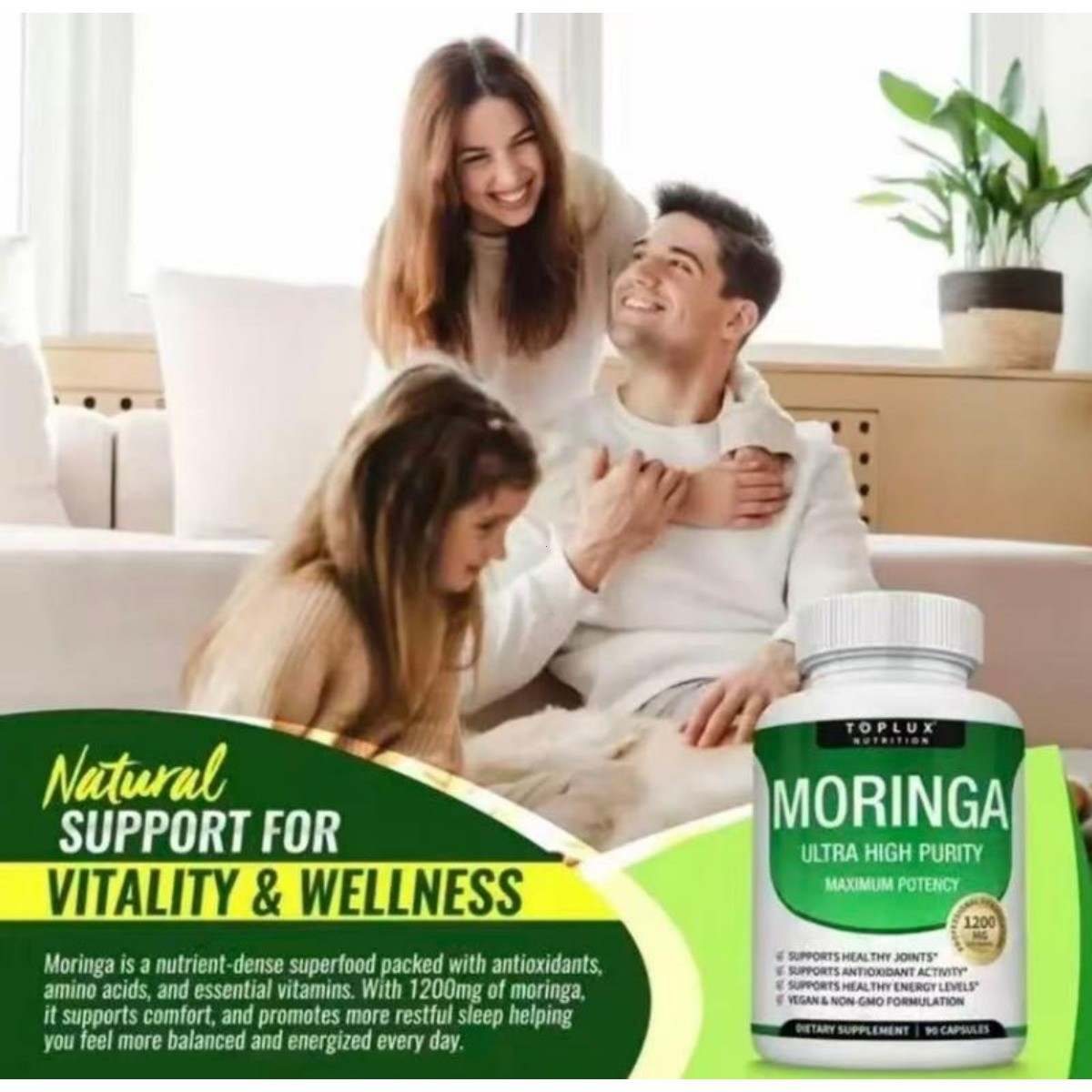 Moringa Capsules–Pure Powder for Immune, Antioxidant & Gut Health Support