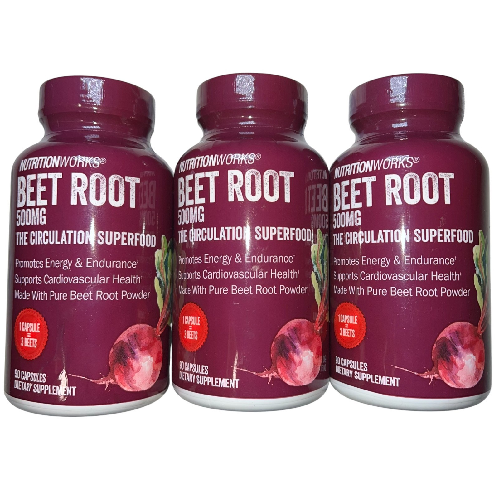 3x Nutrition Works Beet Root Circulation Superfood 90 Capsules 500mg NEW