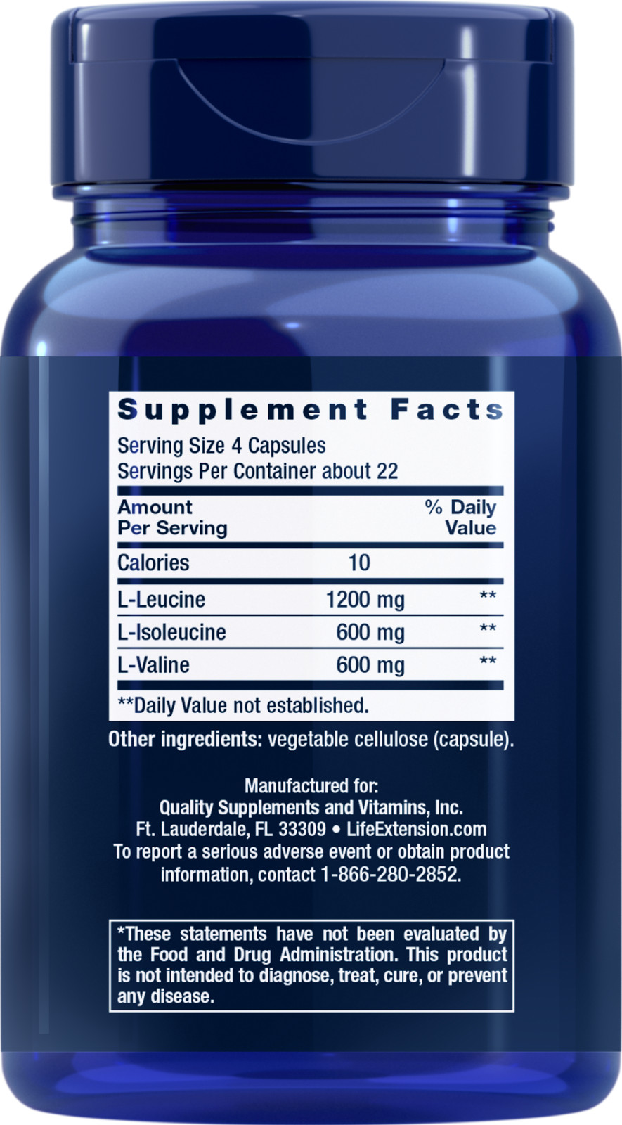 Life Extension Branched Chains Amino Acids 600 MG 90 VegCaps