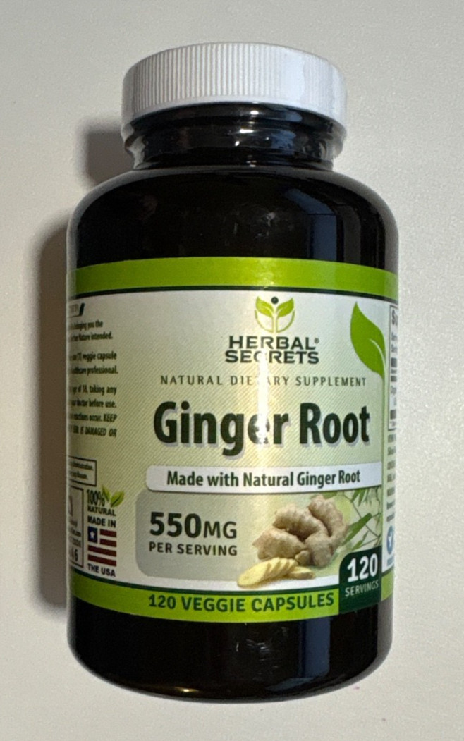 Herbal Secrets Ginger Root 550 mg, 120 Veggie Capsules. 07/2026.