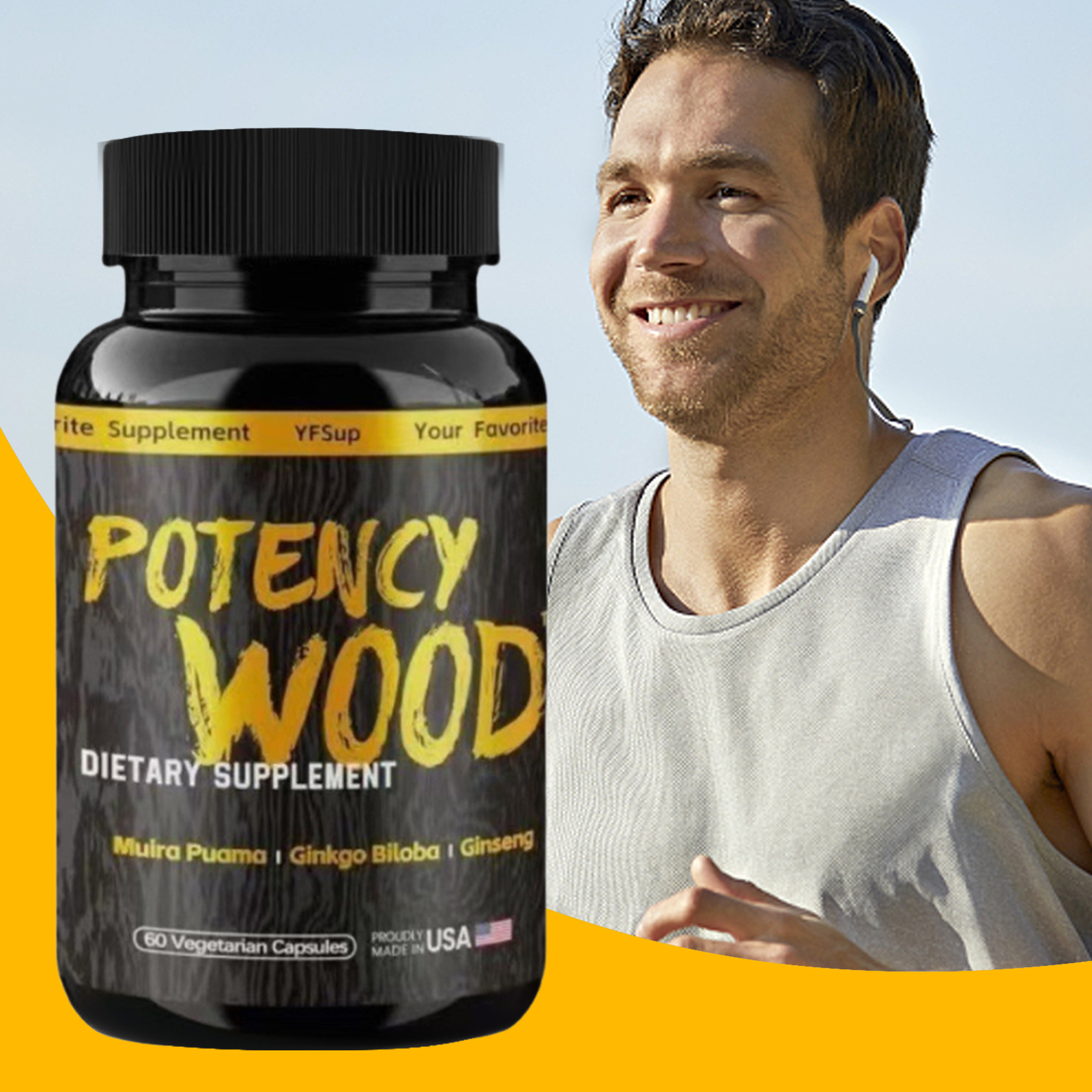Potency Wood Ginseng Ashwagandha Gingko Tribulus, Herbal Supplements 60 Capsules