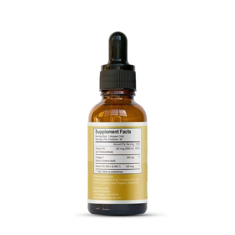 Bella All Natural D3 K2 Drops Organic Omega 3 MCT Oil 50ml Supplement for Daily