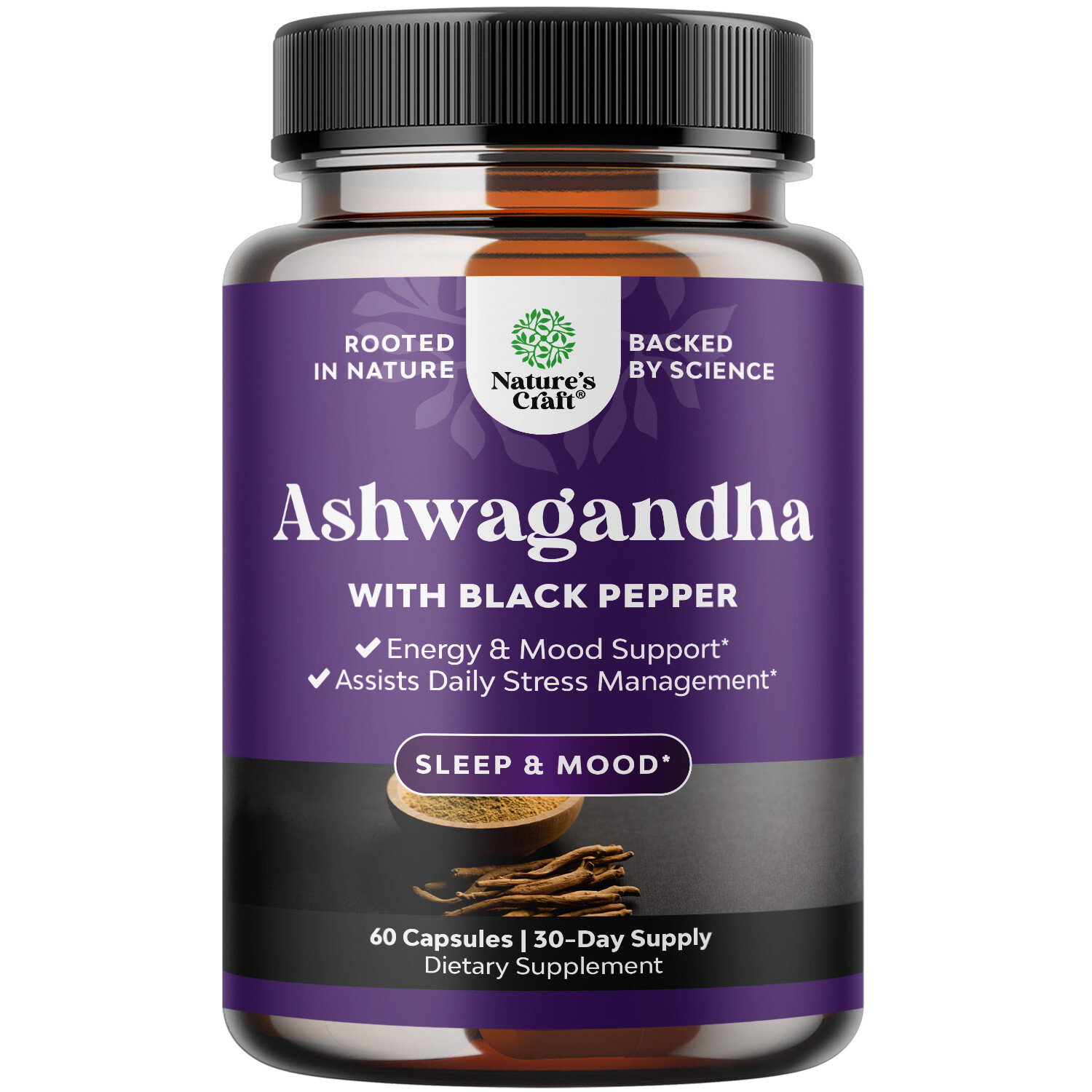 Best Ashwagandha Root Powder Capsules 1300mg Per Serving – Relaxation Sleep 60ct