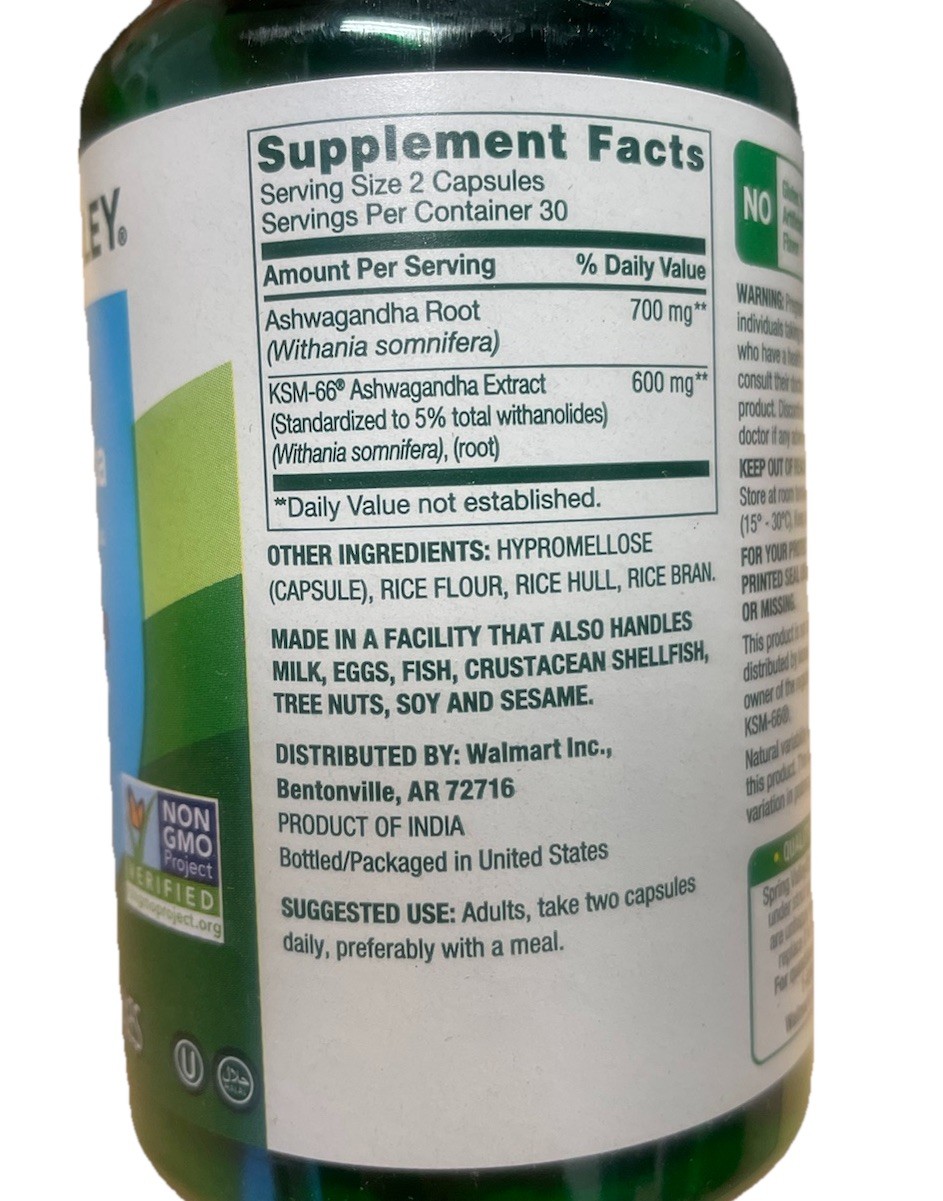 Spring Valley Extra Strength Ashwagandha, KSM-66 Supplement, 1300 mg, 60 ct-2pk