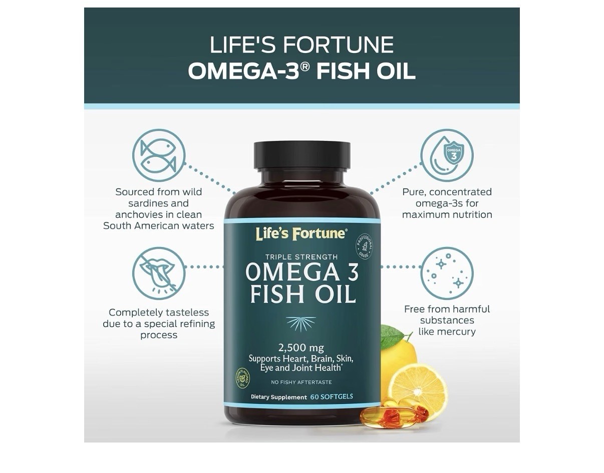 Life’s Fortune Omega 3 Fish Oil 2500 mg Heart Brain Skin Eye Joint Health 60sgel