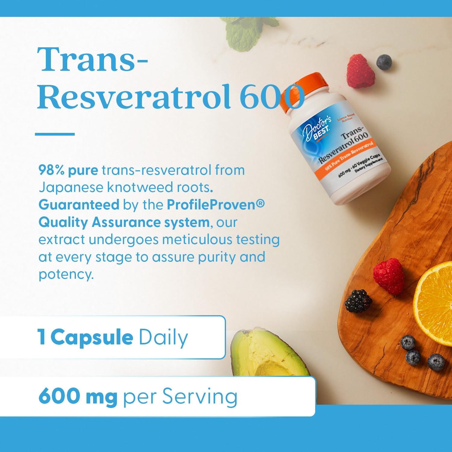 Doctor’s Best Trans Resveratrol Supplement 600 60 Count (Pack of 1), No Color