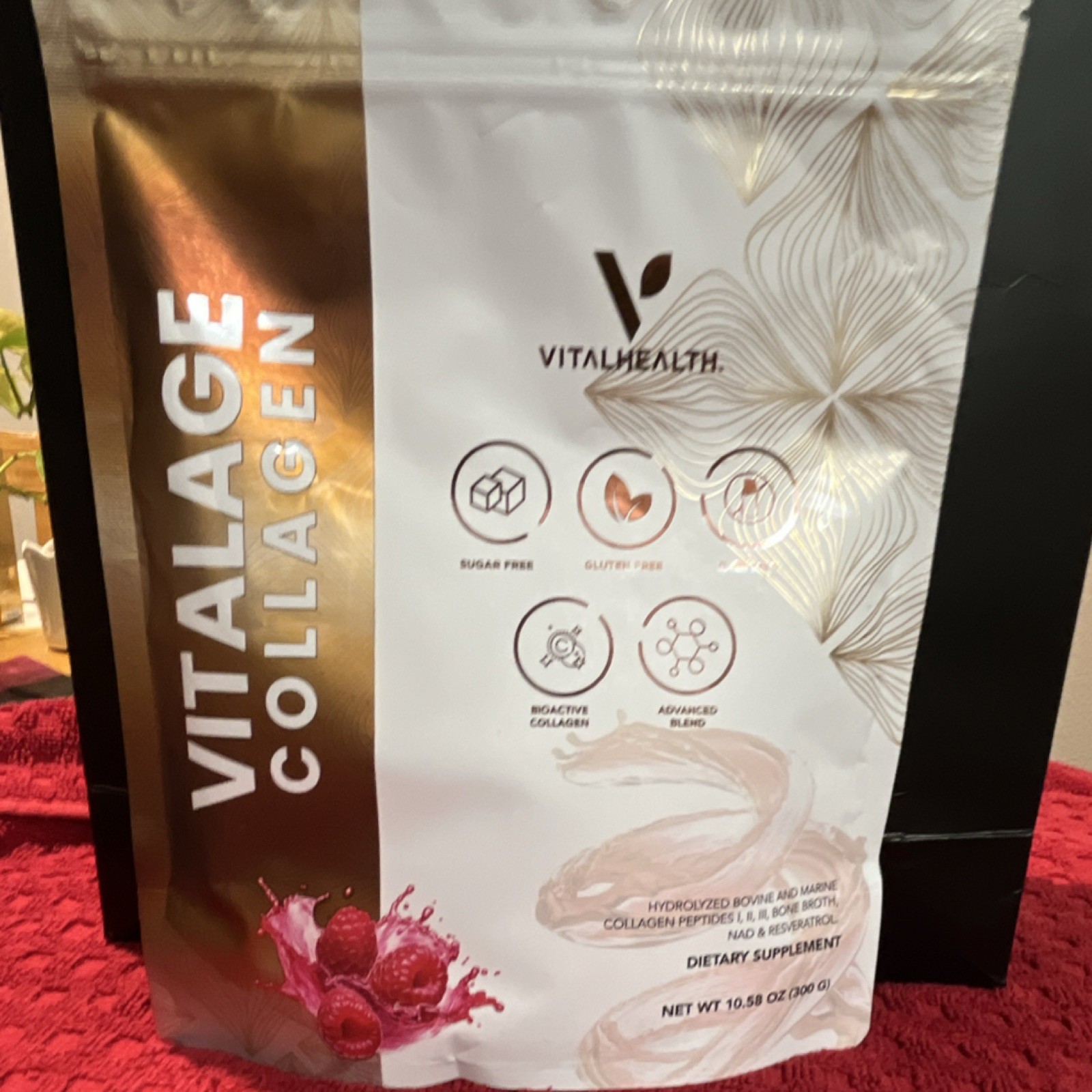 VitalHealth Collagen Powder Raspberry 10.58 oz Sugar-Free Gluten-Free Hair, Ski…