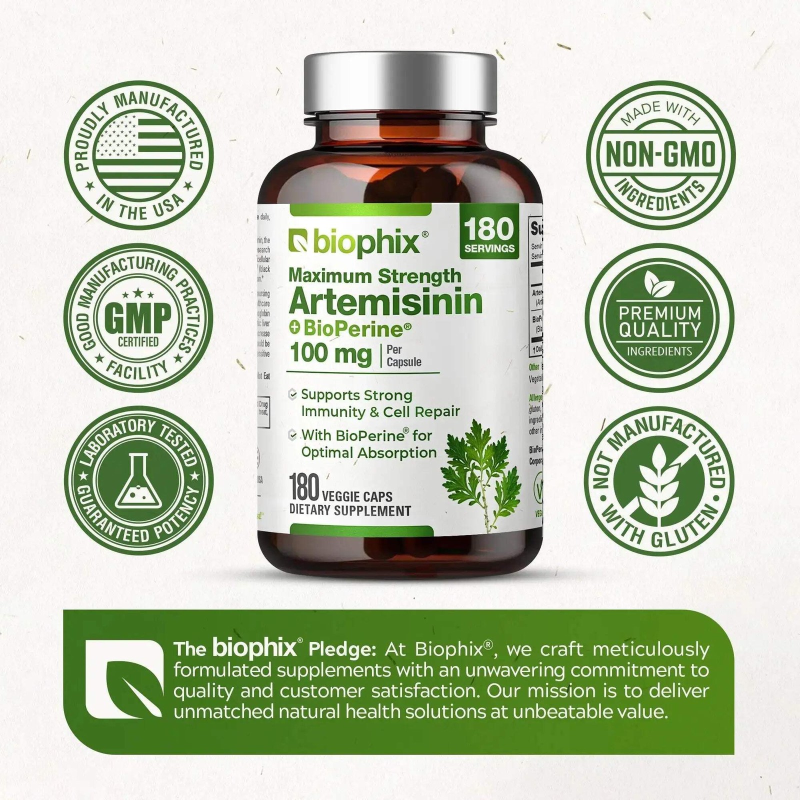 Biophix Artemisinin 100 mg with Bioperine 5 mg 180 Veggie Caps