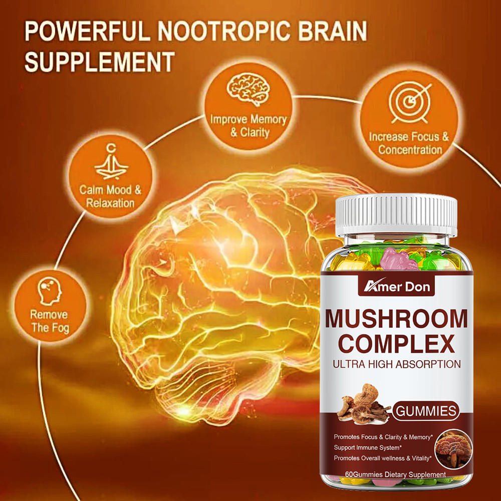Mushroom Gummies Supplement 2500mg 10 Mushrooms Blend Reishi,Lions Mane US SHIP