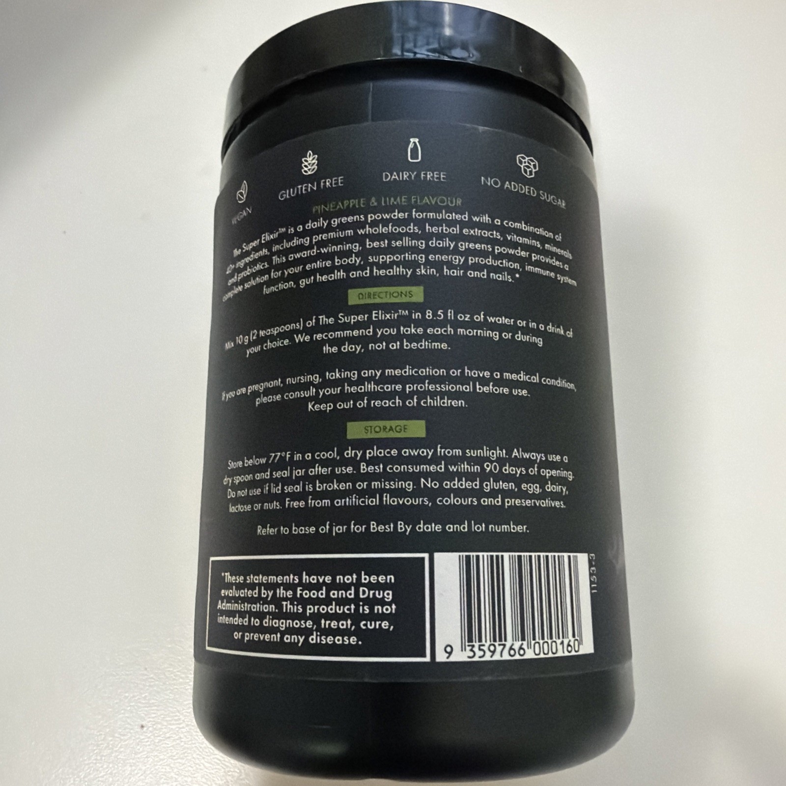 WelleCo Super Elixir Greens Powder Supplement Pineapple/Lime 10.5oz EXP 2/27