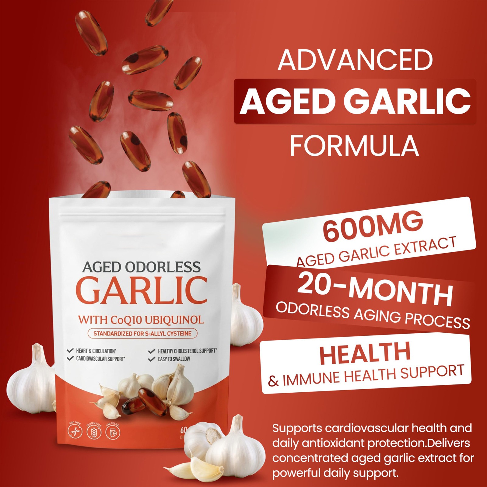Resilia Garlic Extract 600mg Softgels (60 Count) – Odorless Aged Garlic Extra nQ