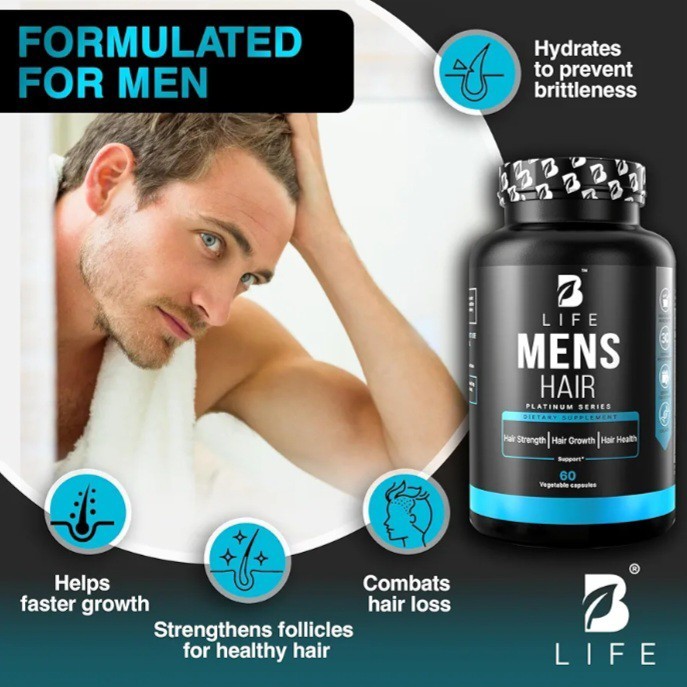 B Life Men’s Hair Growth Supplement Biotin & Collagen Hair Vitamins 60 Capsules