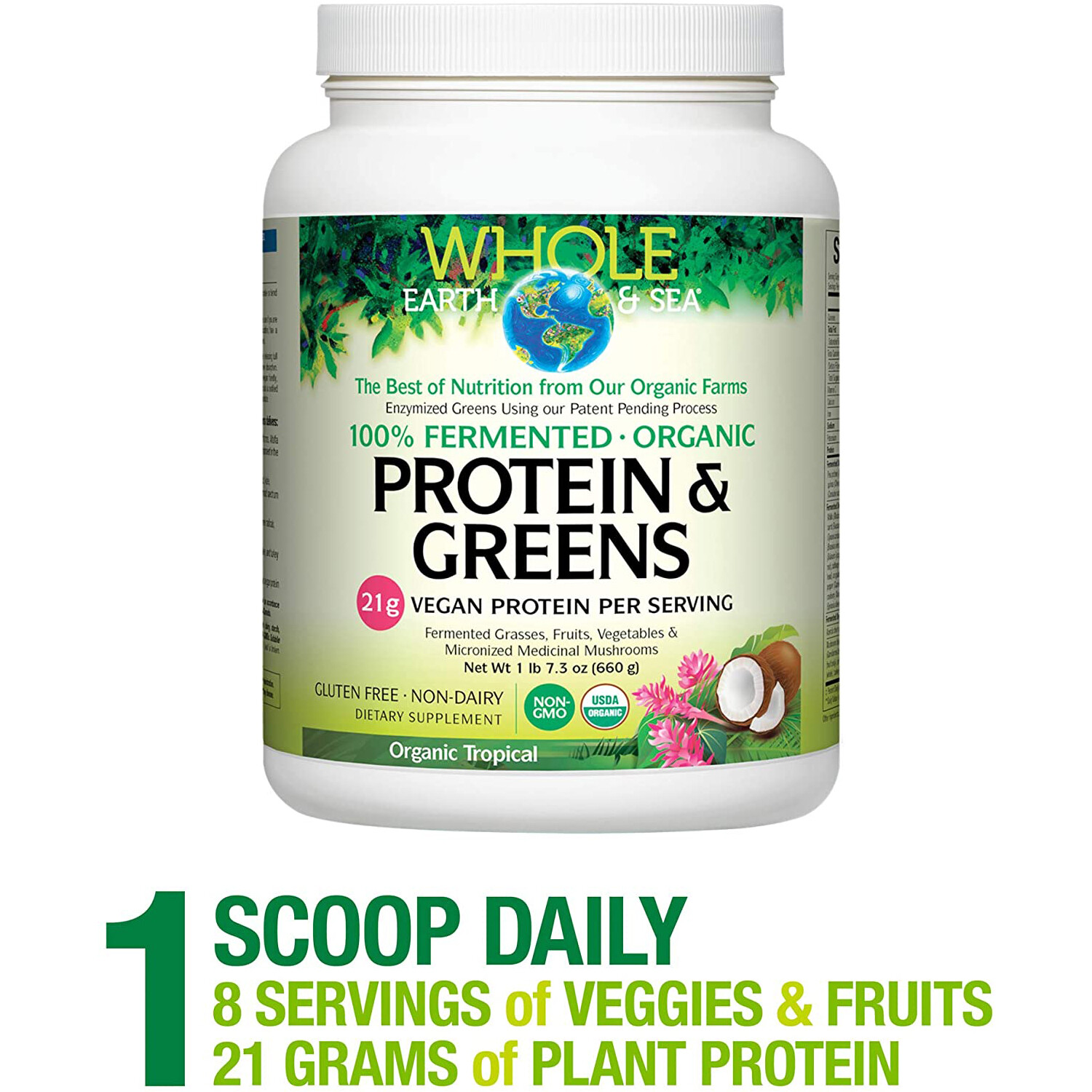 Natural Factors Whole Earth & Sea Fermented Organic Greens,Tropical,23.3 Oz