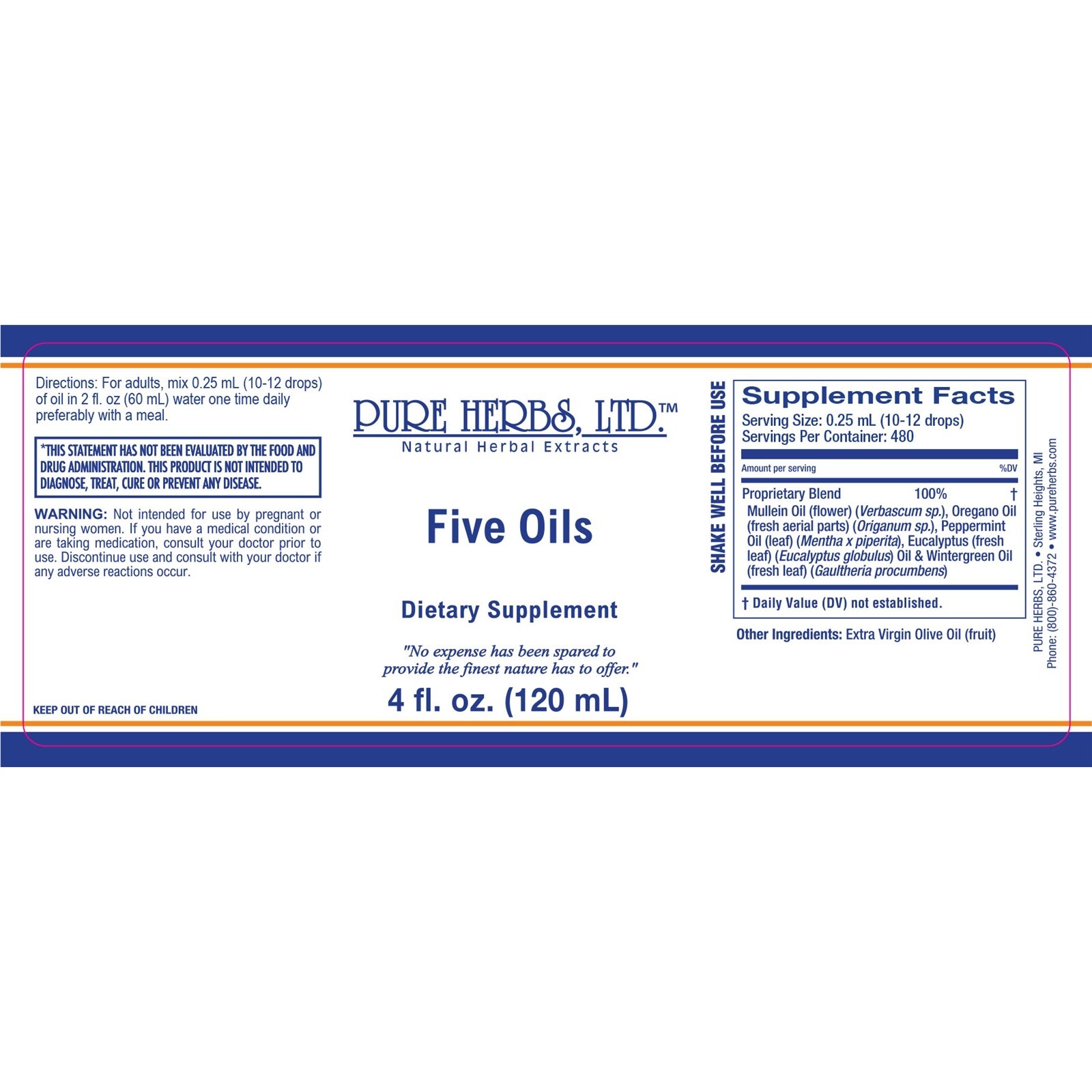 Pure Herbs Five Oils, 4 fl. oz.