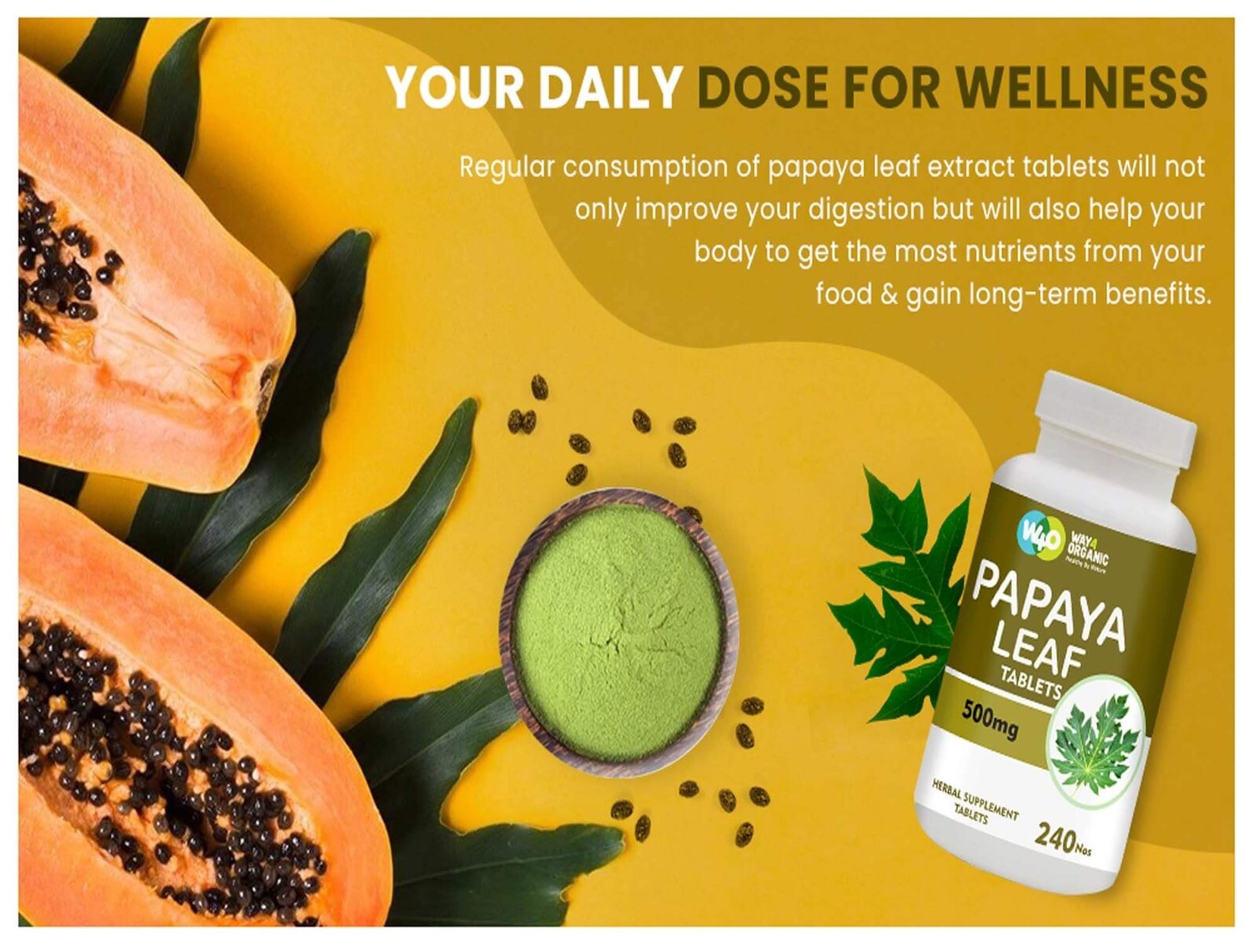 Papaya Leaf Extract Capsules (Tablets) – 240 Pills, 120 Servings, 1000mg(1 Pack)