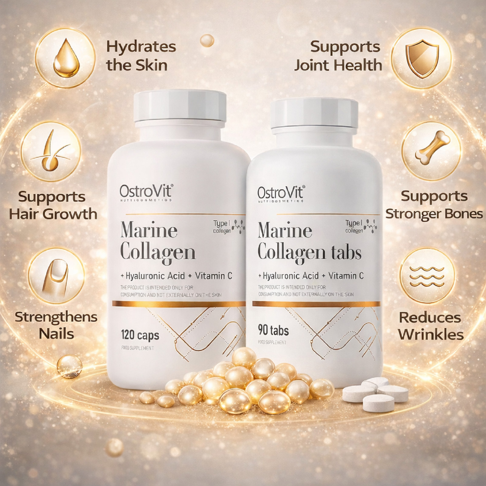 OSTROVIT MARINE COLLAGEN TYPE I + Hyaluronic Acid + Vitamin C -Tablets/Capsules
