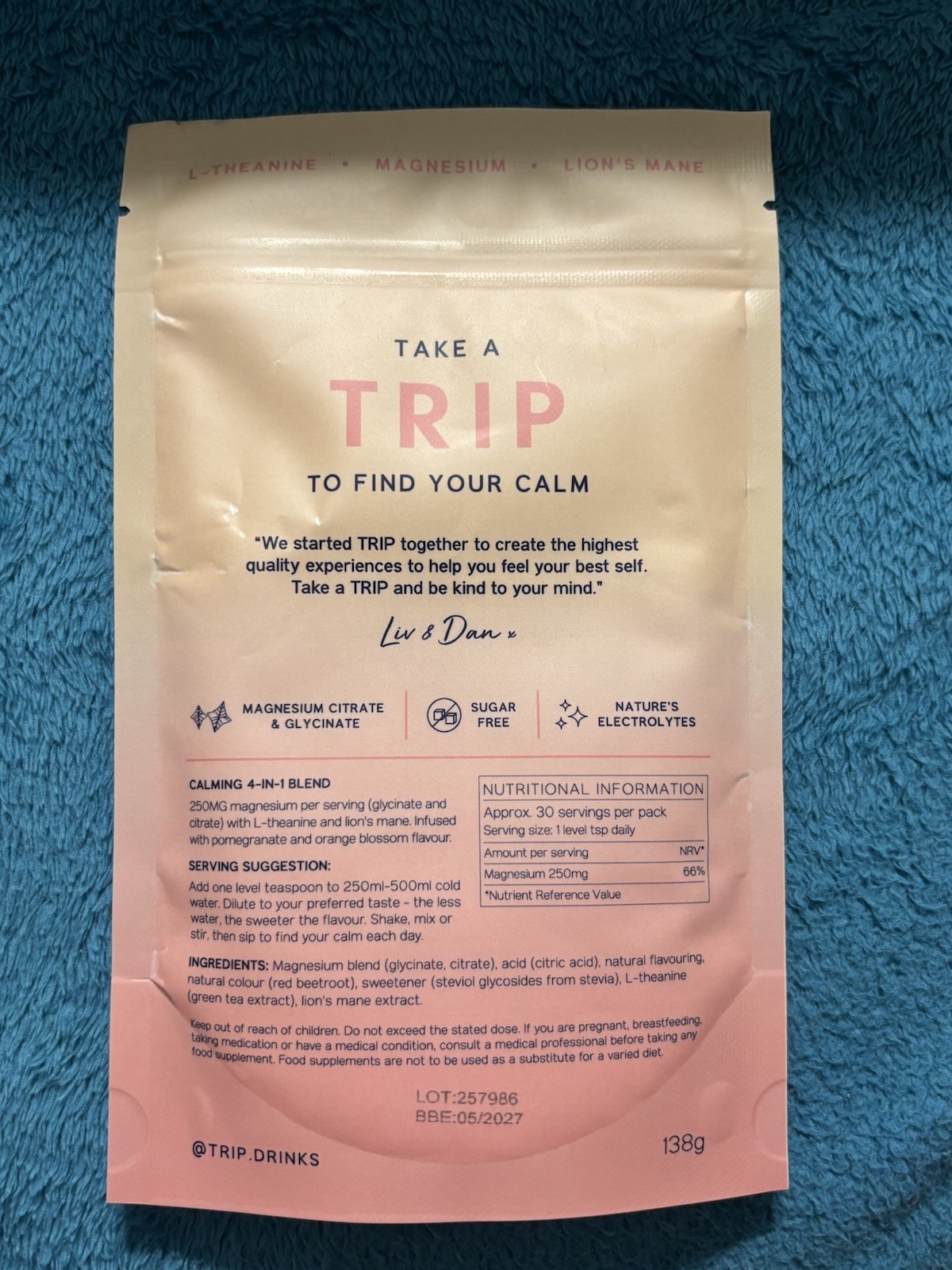 TRIP Mindful Blend Magnesium Powder L-Theanine Lion’s Mane Pomegranate 138g