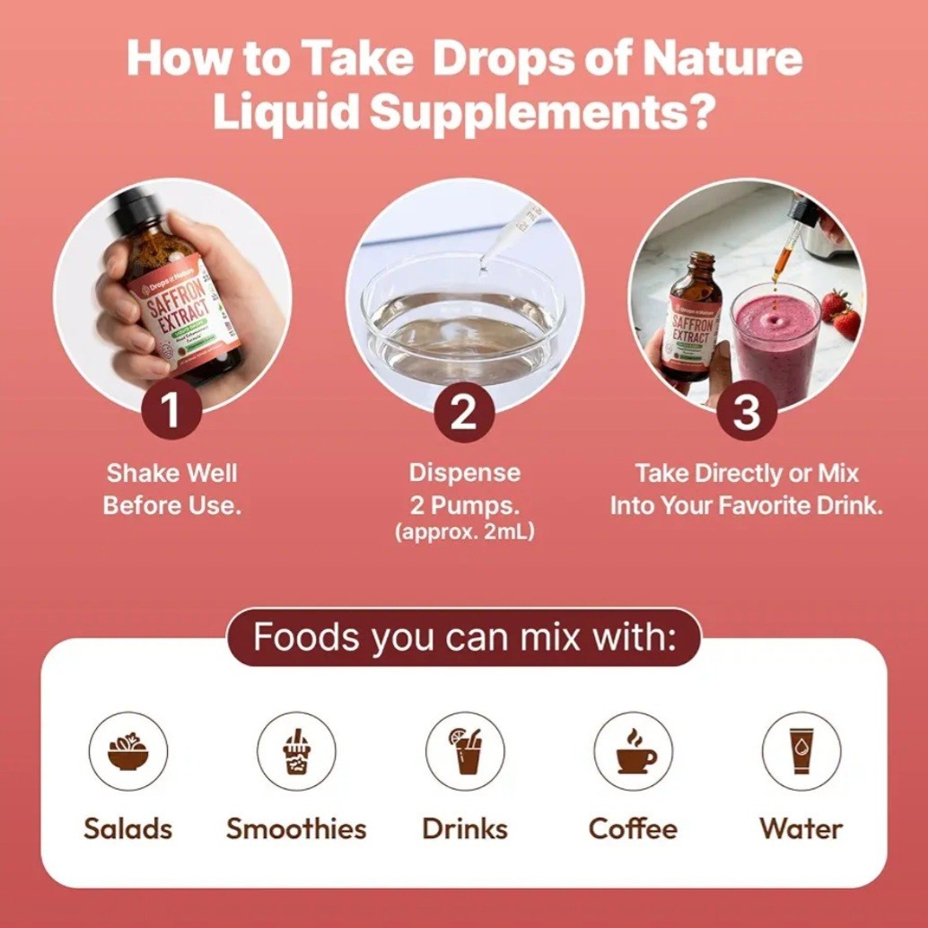 Drops Of Nature Pure Saffron Extract Supplement Liquid 2 fl oz Strawberry Mood