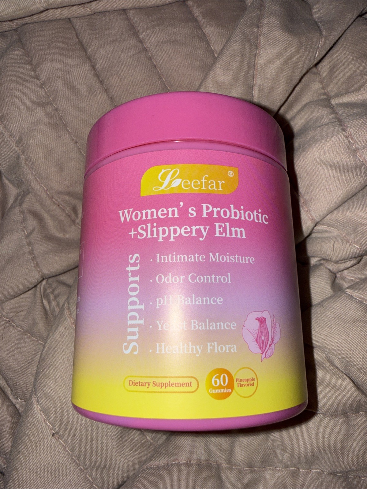Leefar Women’s Probiotic Slippery Elm Pineapple Gummies 60 Count