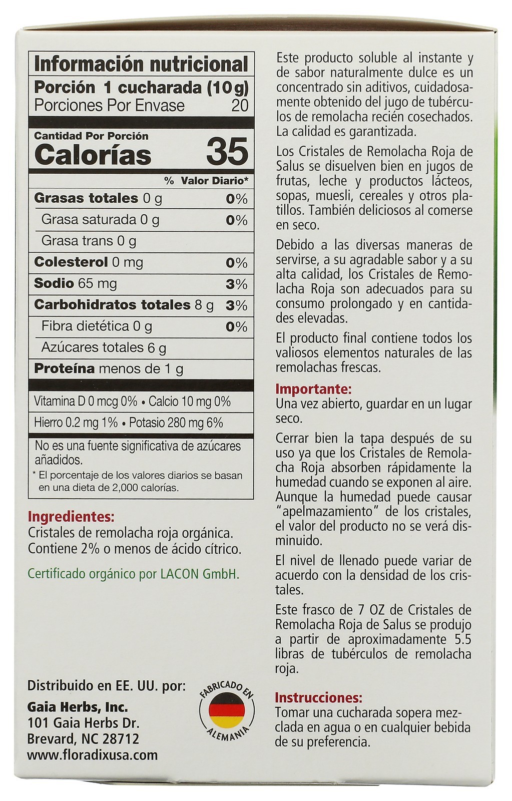 Salus Red Beet Soluble Crystals 7 Oz