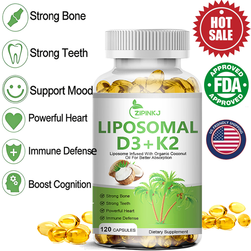 LIPOSOMAL D3+K2 120 Capsules With Organic CoconutOil For Better Absorption