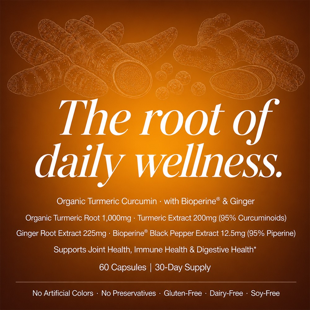 Organic Turmeric Curcumin- for Joint, Immune & Digestive Health 30/60/120 Caps