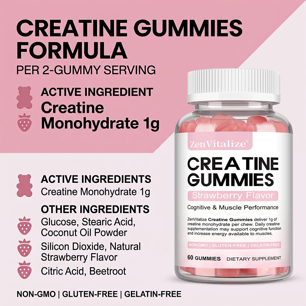 Creatine Gummies,Natural Strawberry Flavor Non-GMO Gluten Free Daily Workout