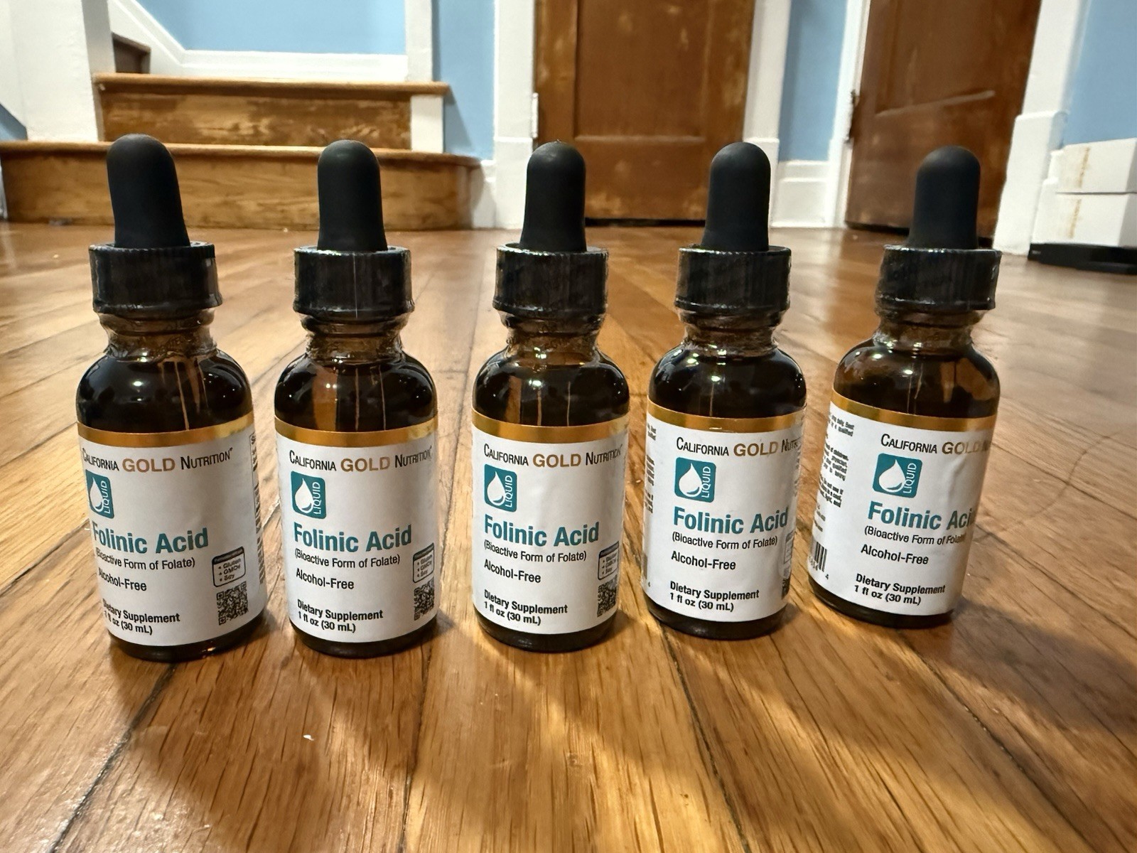 California Gold Nutrition Folinic Acid Liquid Alcohol-Free 400mcg 1 fl oz 5 Pack