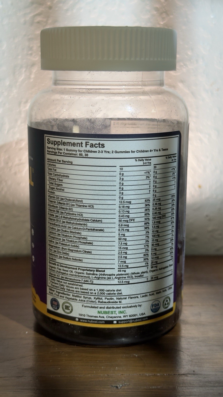 NuBest Tall Gummies Calcium D3 K2 Omega 3-6, Mixed Berry, 60ct Vegan