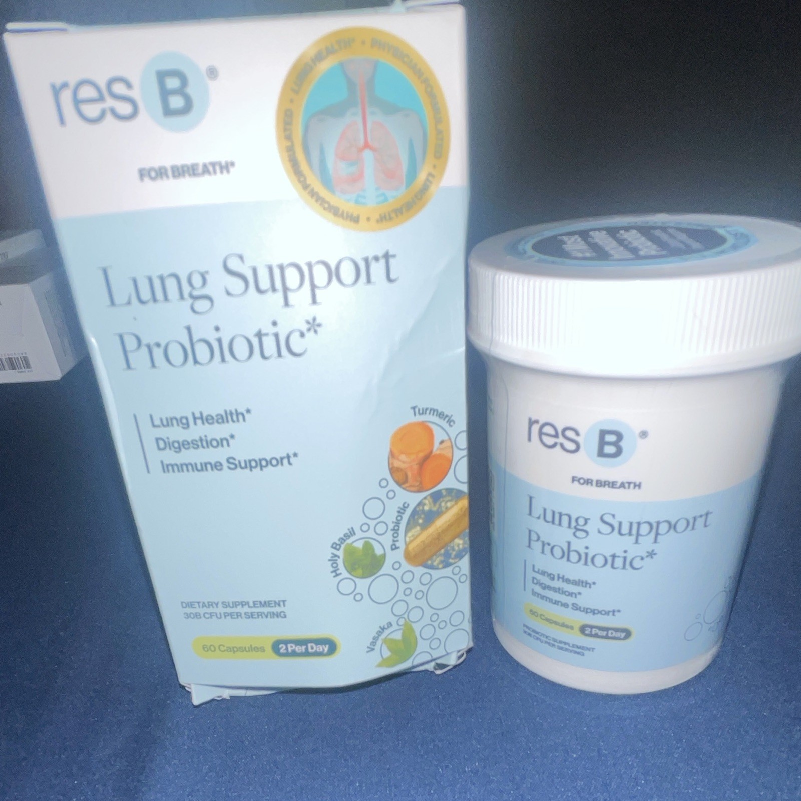 resB Lung Support Probiotic Turmeric 60 Capsules Lung Digestive Immune 2/Day