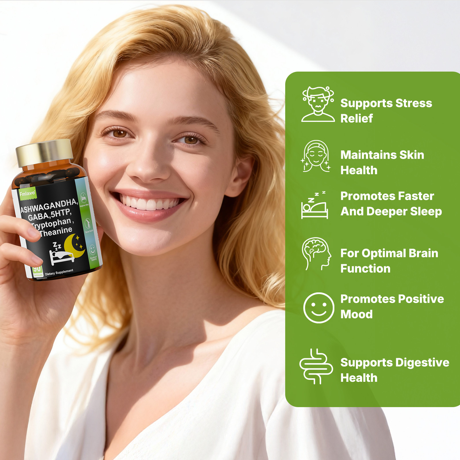 3x GABA 750mg Ashwagandha 5-HTP Capsules Support Calm, Relaxation, Sleep & Focus