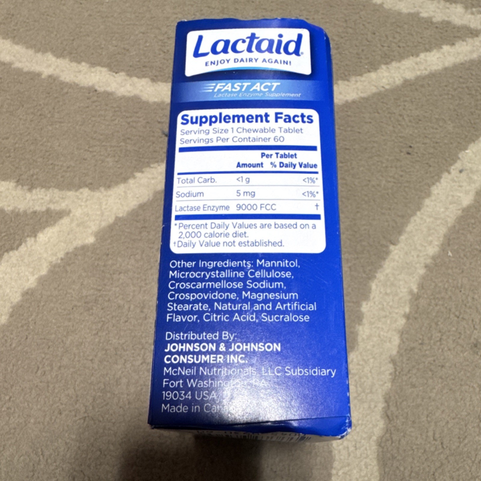 Lactaid Fast Act Lactase Enzyme Vanilla Twist 60 Chewables EXP 03/2028