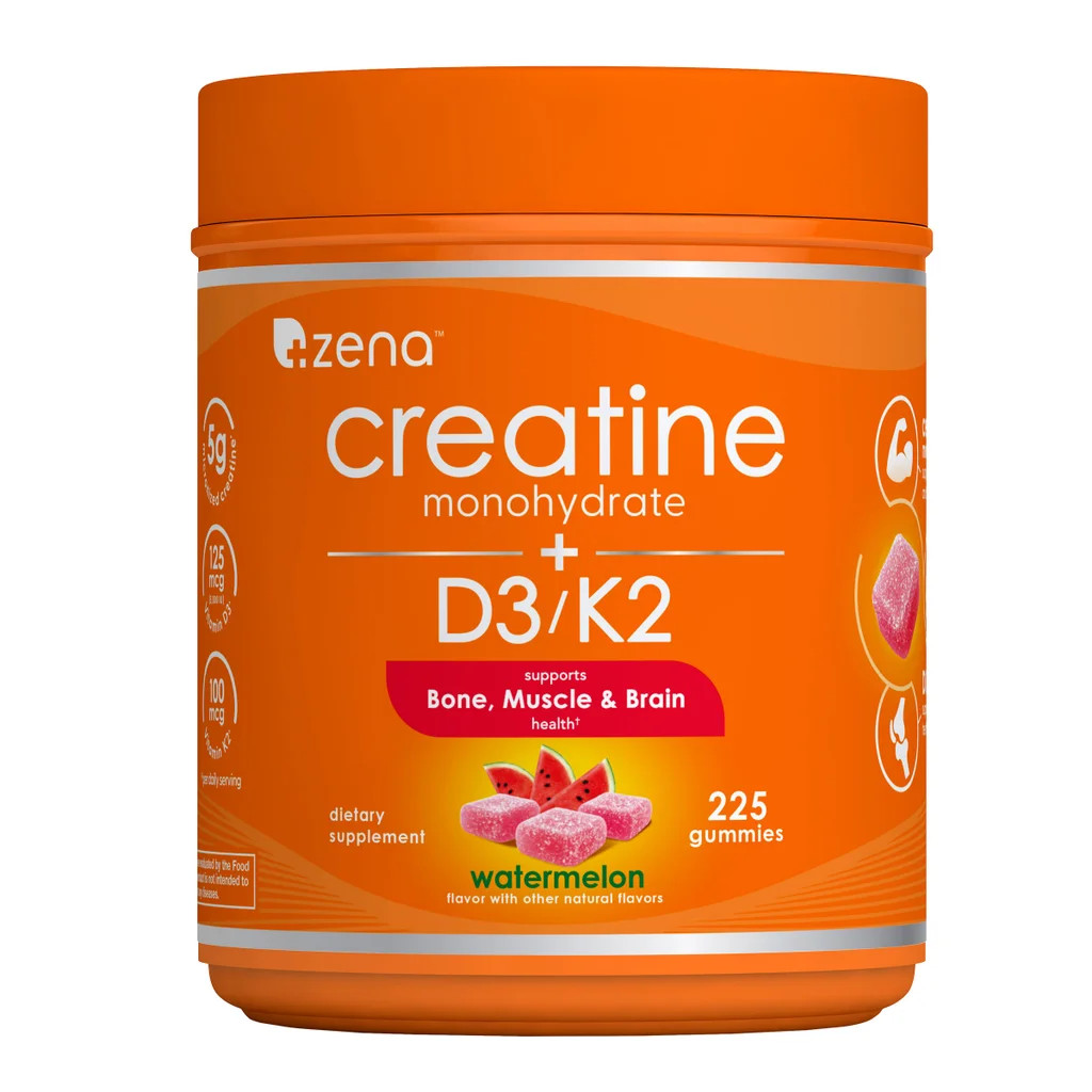 Zena Creatine Monohydrate D3 K2 Gummies Watermelon Flavor 225 Count EXP: 08/27