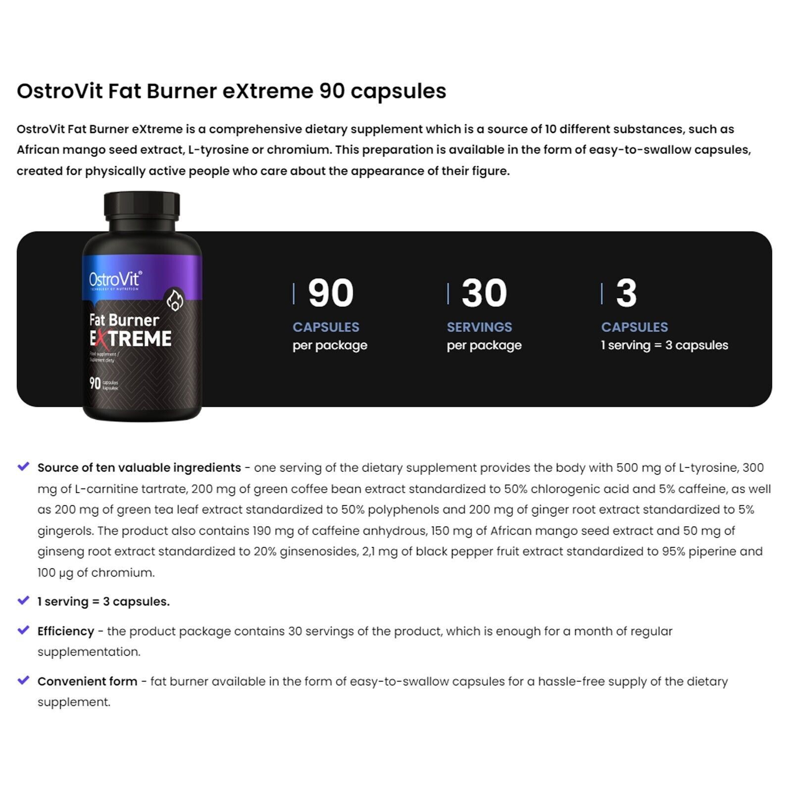 FAT BURNER EXTREME – 90-270 Capsules – Fat Burning Energy Weight Management