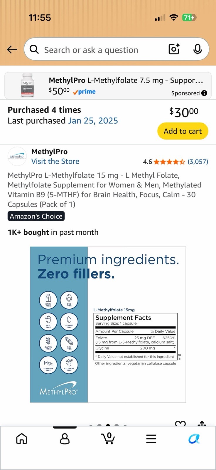 MethylPro L-Methylfolate 15 mg 30 Capsules Gluten Free Dairy Free MPN 801066A