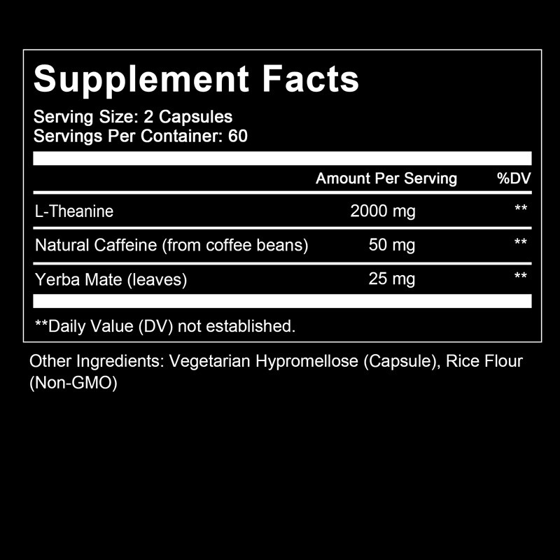 Caffeine with L-Theanine for Energy & Focus – with Yerba Mate Vegan Capsules