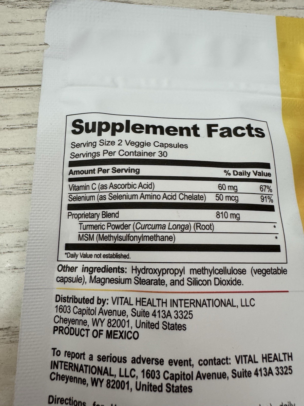 VitalHealth V-Curcumax Turmeric Vitamin C Selenium MSM 60 Veggie Capsules 550mg