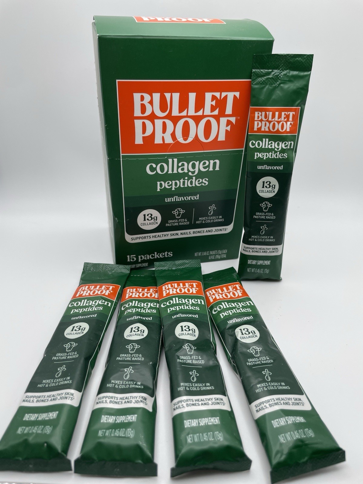 Bulletproof Collagen Peptides Unflavored Grass Fed Powder 15 Packets 13g
