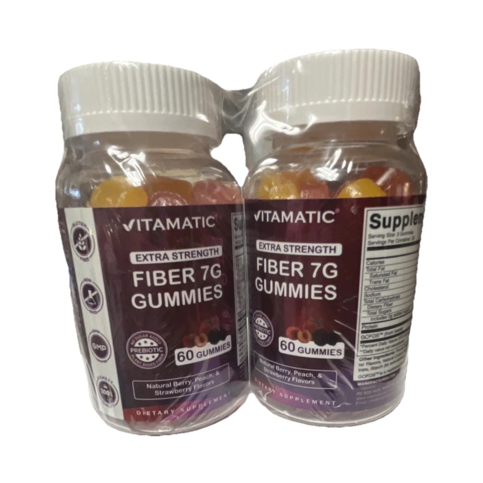 VITAMATIC Extra Strength Fiber 7g Prebiotic Gummies Digestive Support 60 Ct