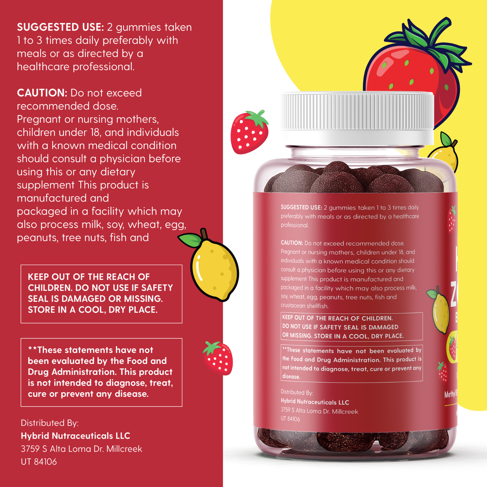 Hybrid Zoomies Energy Gummies 1000 mcg B12, 20 mg Caffeine and 50 mg of CoQ10