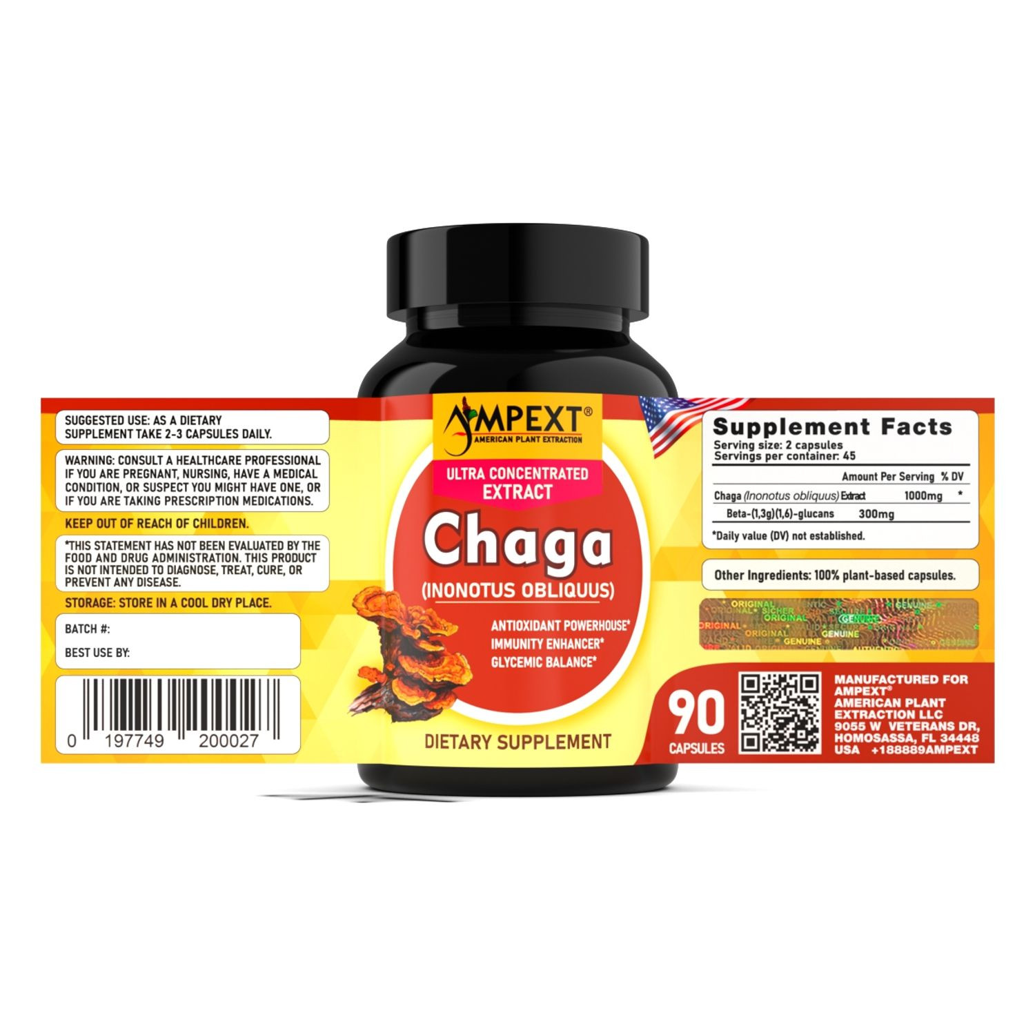 Chaga Extract – Only Fruiting Bodies, Over 30% Beta-Glucans, 90 caps