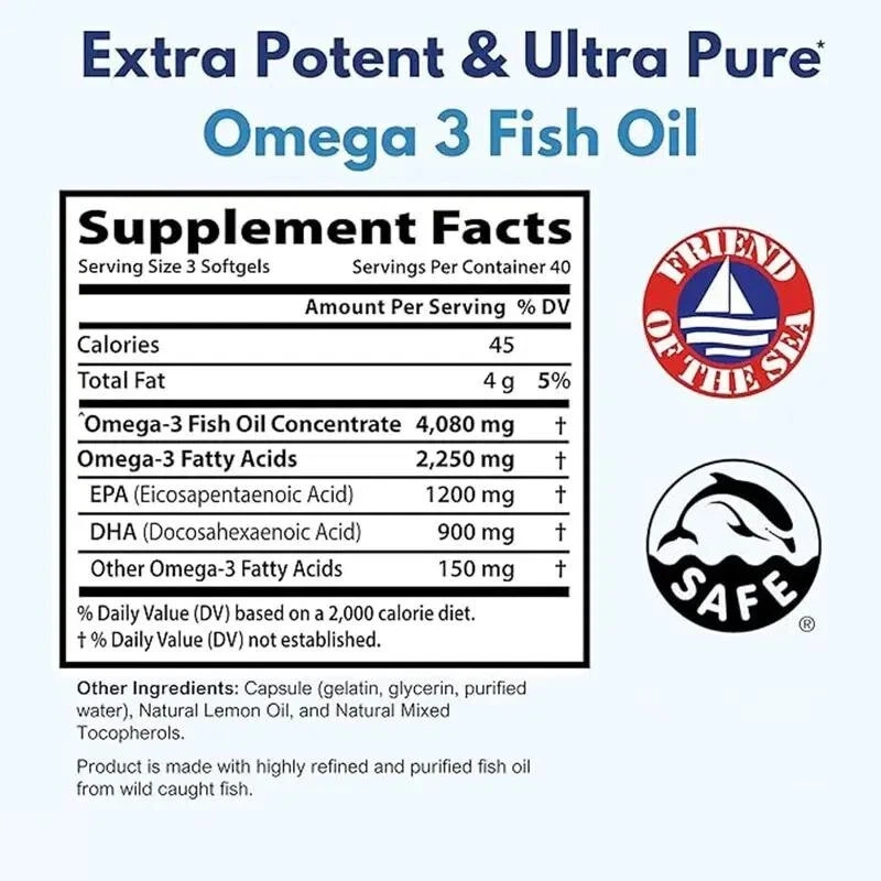 (2 Pack) Wild Caught Omega 3 Fish Oil – 120 Softgels | Supports Heart, Brain