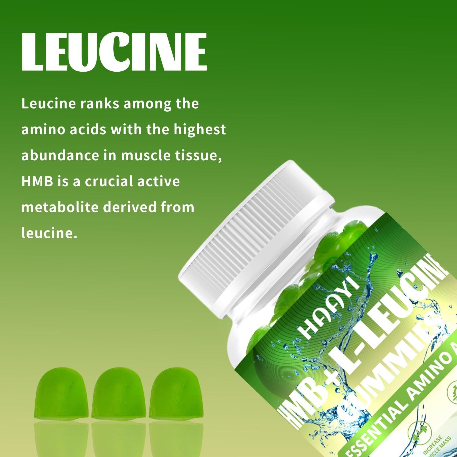 HAAYI HMB and L-Leucine Gummies, 3000mg,Sugar Free,HMB 90 Count (Pack of 1)