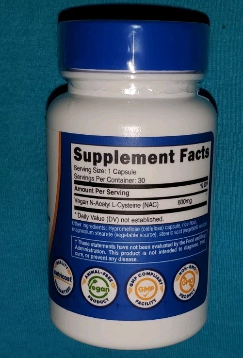 Nutricost N-Acetyl L-Cysteine (NAC) 600mg, 60 VegCaps GF – Non-GMO – EXP 06/2028