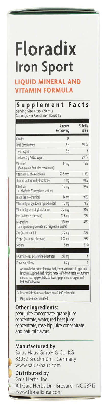 Salus Floradix Iron Sport Liquid 8.5 Fl Oz Dietary Supplement 1 Pack