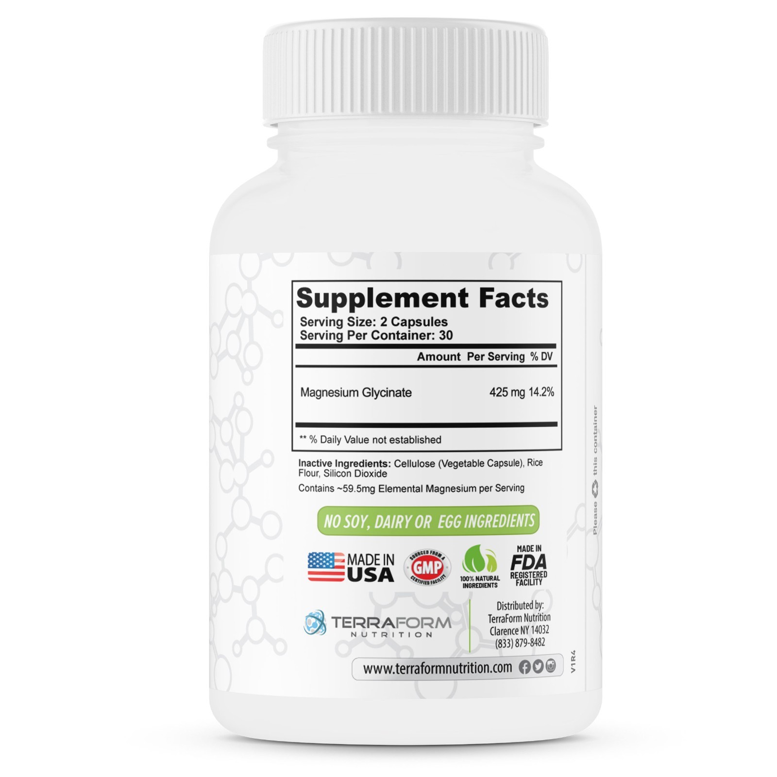 Advanced Magnesium Glycinate, 100% Chelated- 425mg/30 Serv.