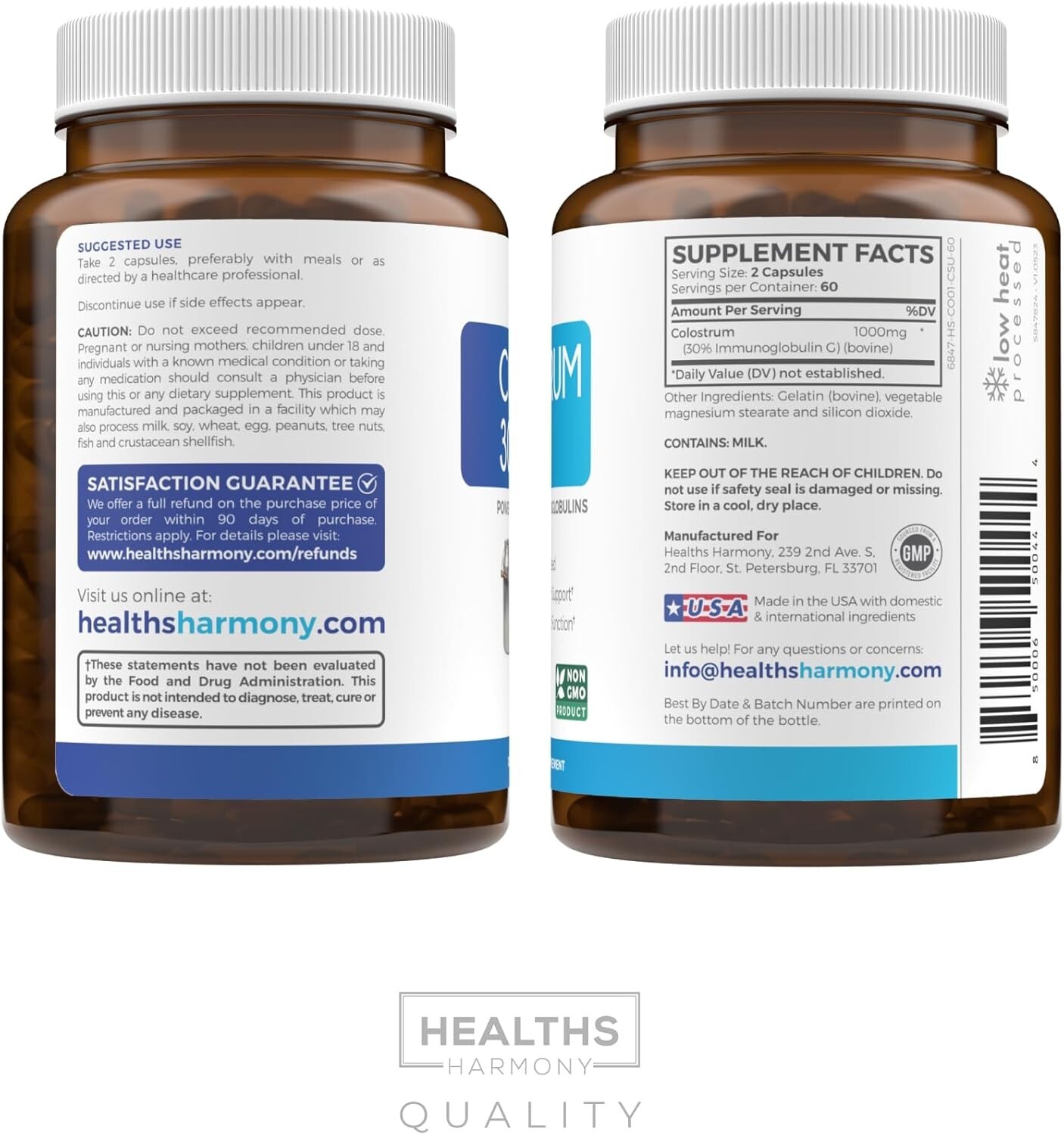 Health’s Harmony Colostrum 1,000mg Non-GMO 30% IgG Immunoglobulins Immune 120ct