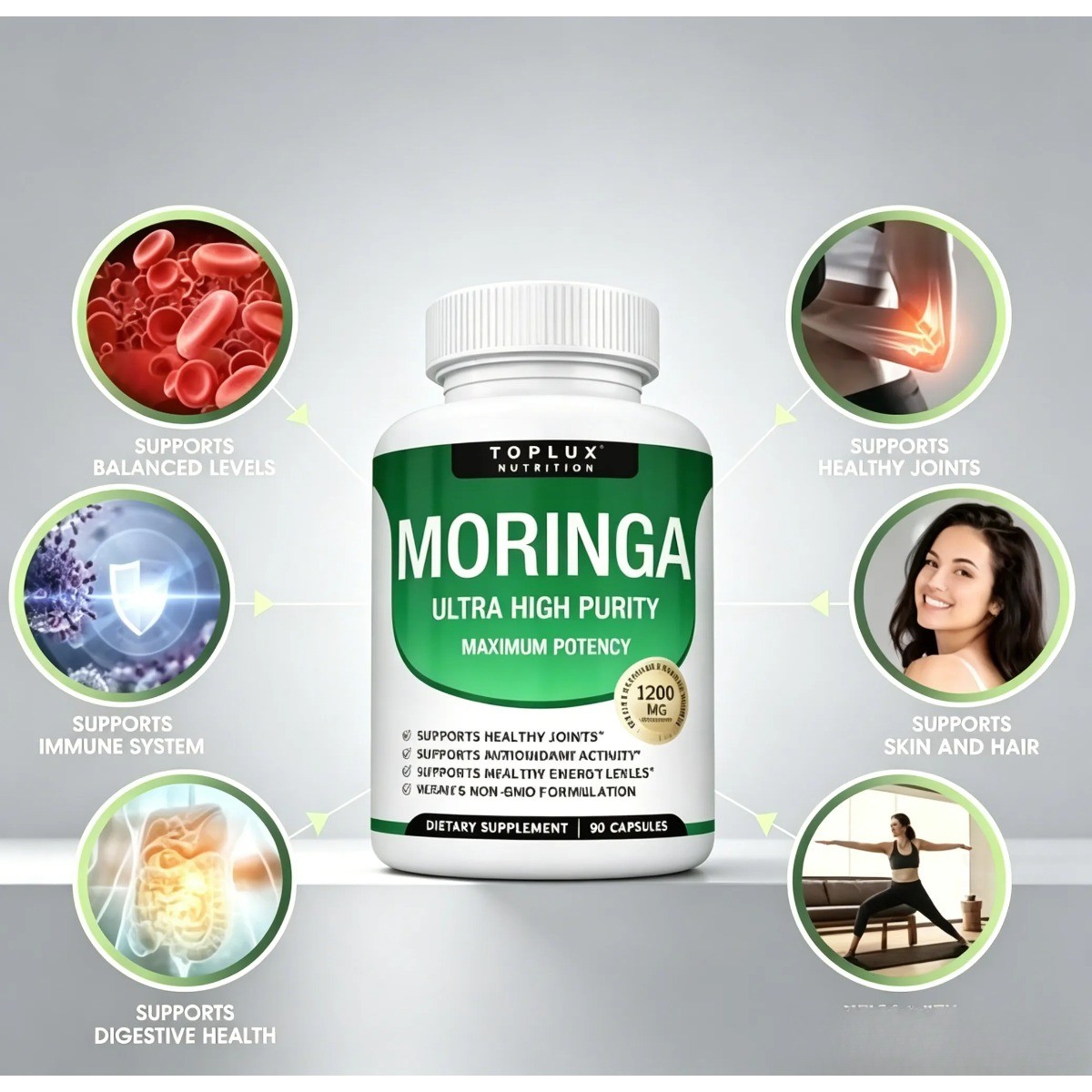 Moringa Capsules–Pure Powder for Immune, Antioxidant & Gut Health Support