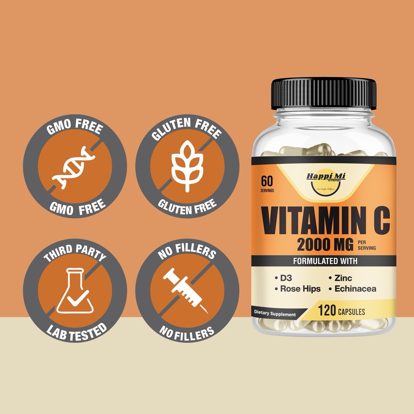 Vitamin C 2000MG D3 5000IU + ZINC 40MG, Echinacea and Rosehips. immune support